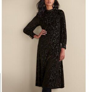 Soft Surroundings Hadley Velvet Dress Black Abstract Modest Modern NWT 16 Petite